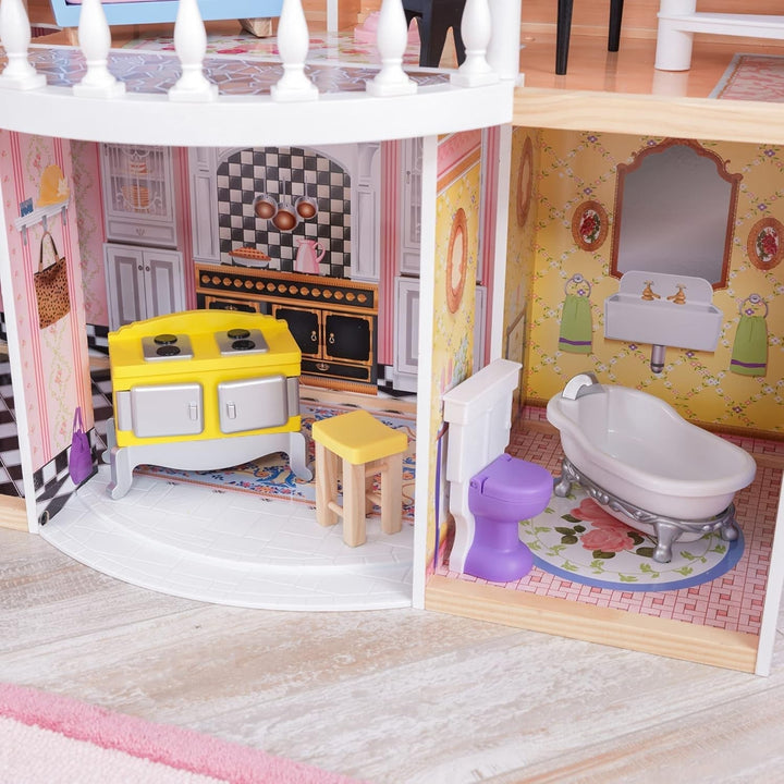 Casa de păpuși Kidkraft Magnolia Mansion din lemn cu mobilier și accesorii, set de joacă cu balcon și lift pentru păpuși de 30 cm, jucărie pentru copii de la 3 ani, 65907 Casute de papusi Naty Shop