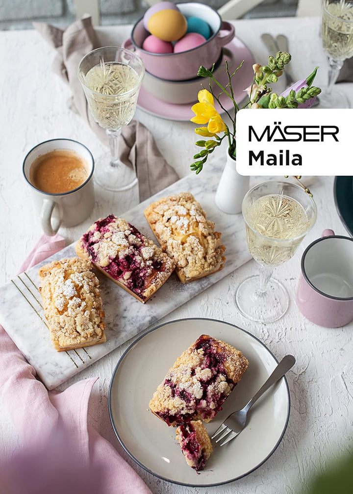 MÄSER Maila, Buntes Vintage-Geschirr-Set Aus Keramik Für 4 Personen, Modernes Geschirrset Im Retro-Look, Steinzeug, Petrol/Altrosa/Beige/Dunkelblau Seturi vesela masa Naty Shop