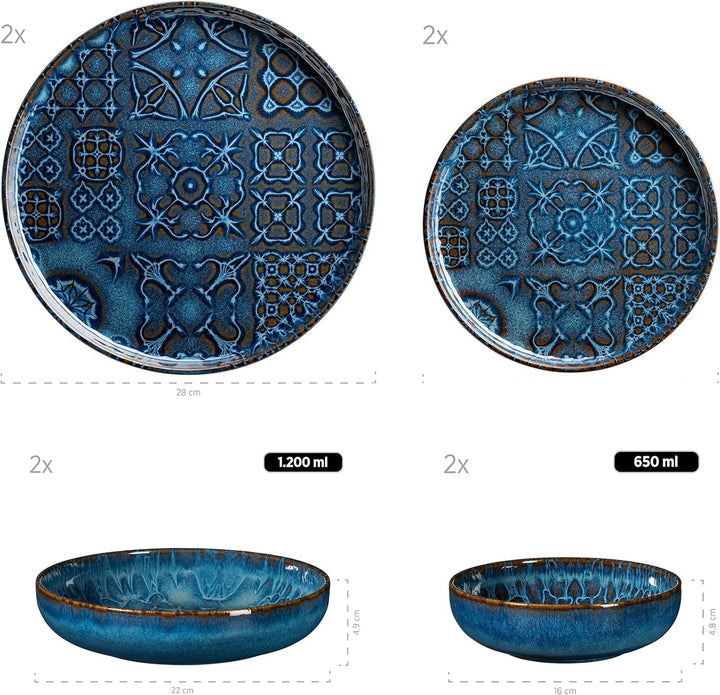 MÄSER 934063 Seria Tiles Set veselă modernă vintage pentru 2 persoane cu design maur Seturi vesela masa Naty Shop
