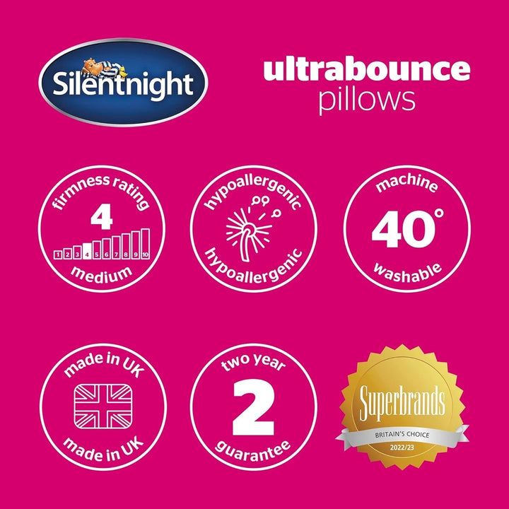 Pereche de perne de lux Silentnight Ultrabounce, microfibră, alb, pachet de 2, 2 Perne standard Naty Shop