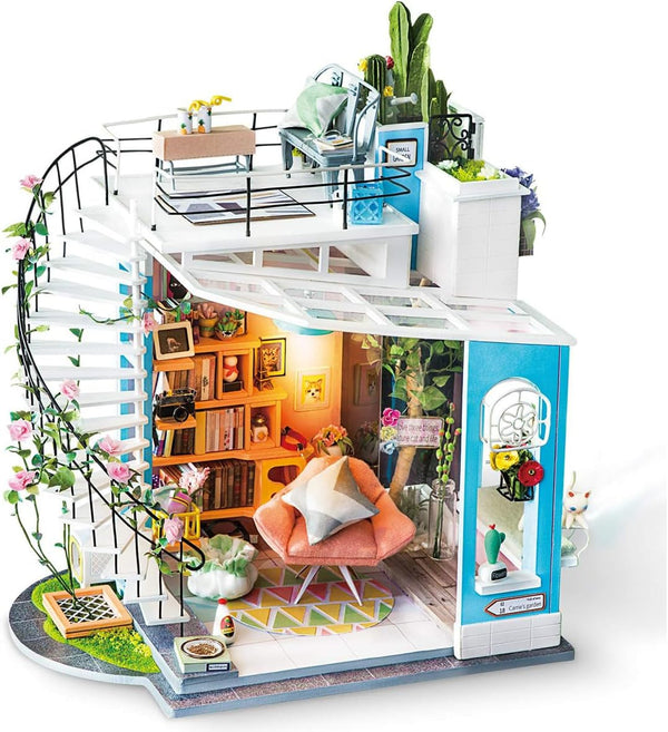 Robotime DG12 Rolife Dora'S Loft Casă de păpuși în miniatură din lemn, metal, țesătură și carton, dimensiuni: 23 X 16 X 26 cm, 248 de piese Casute de papusi Naty Shop Titlu implicit