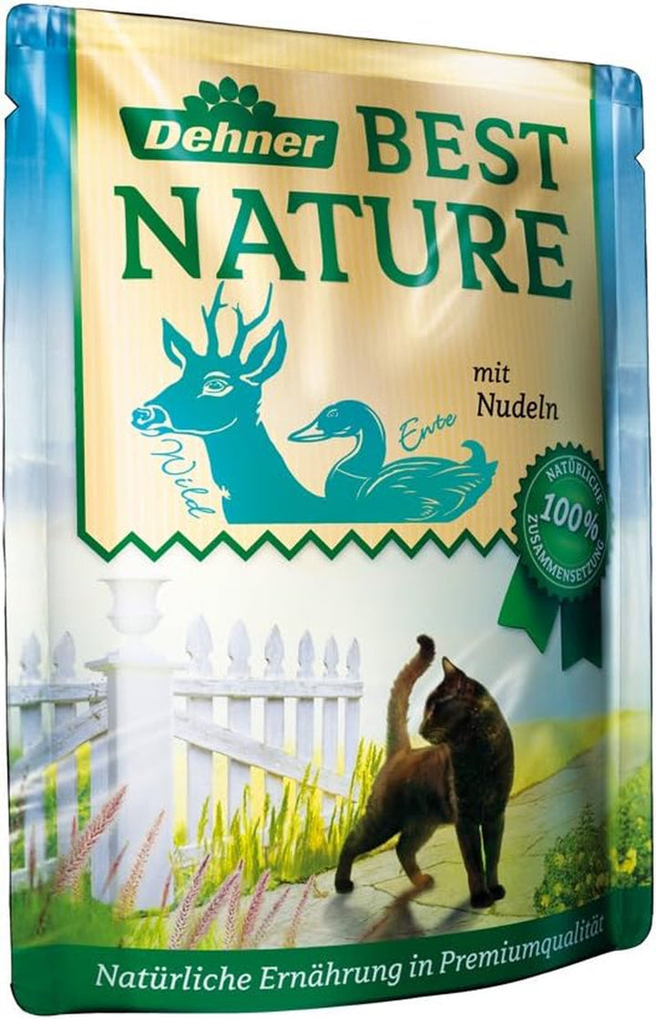 Dehner Best Nature Cat Food Multipack, hrană umedă, pentru pisici adulte, 2 X vițel / vânat / pui / iepure, 8 X 85 G sac (680 G)