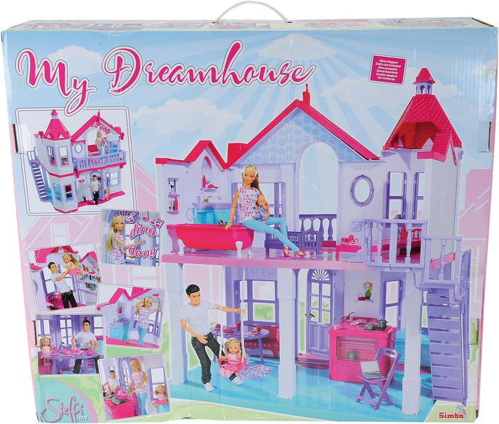 Simba 104661996 - Steffi Love Dreamhouse, Casă de joacă mare, 4 camere, FĂRĂ PUPPETS, 84cm înălțime, Două etaje, Clopoțel funcțional, Pliabil Casute de papusi Naty Shop
