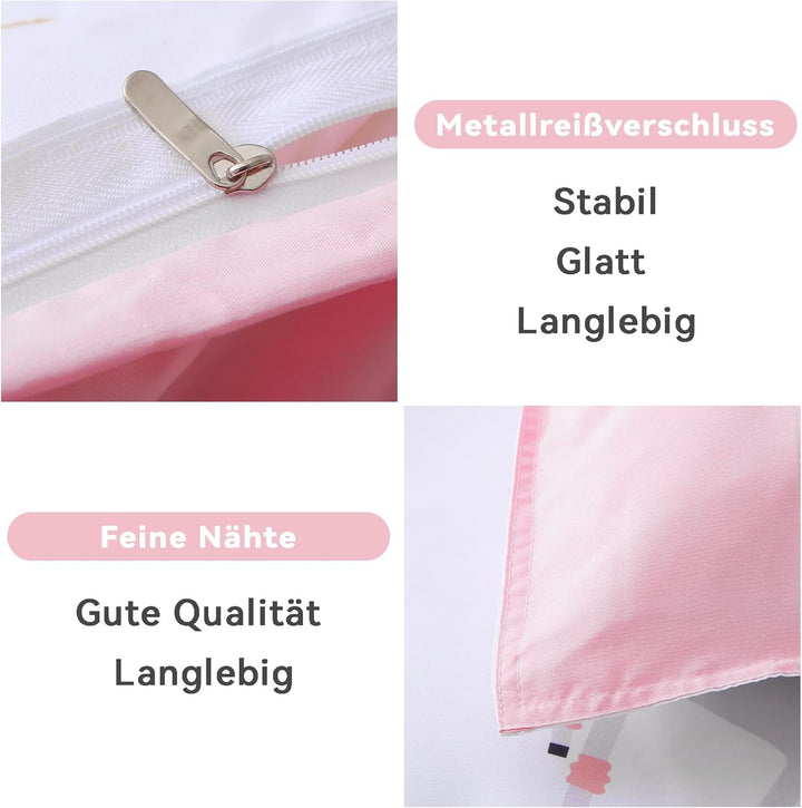 Fekohipy Bettwäsche 135X200 Mädchen Einhorn Kinderbettwäsche Rosa 3D-Druck Mikrofaser Regenbogen Kinder Bettbezug Mit Reißverschluss Und 1 Kissenbezug 80X80Cm 2-Teilige Kinderbettwäsche-Set Naty Shop