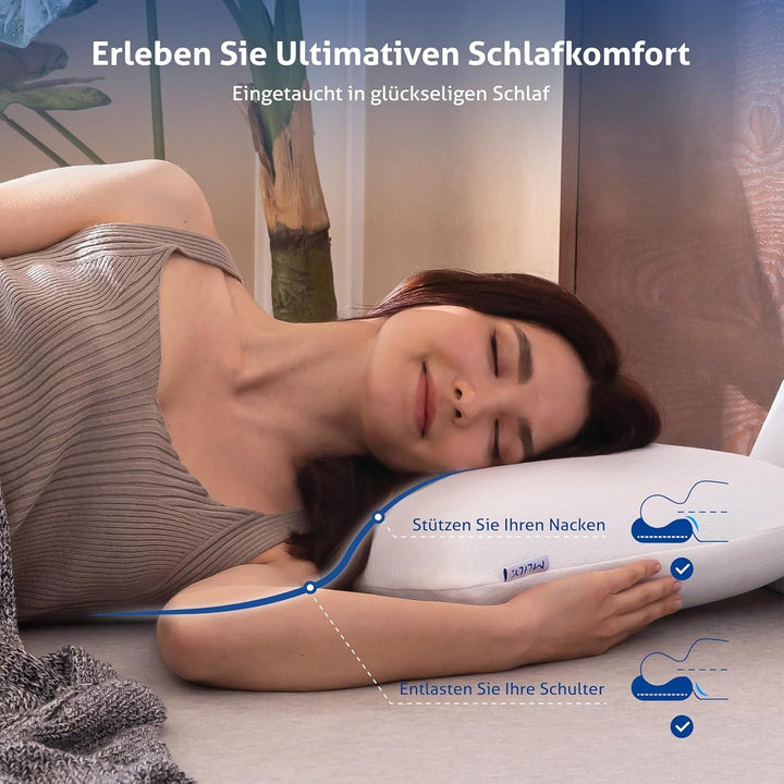 MLILY Pillow Essence 75X35 Cm Memory Foam Pillow, pernă ergonomică moale pentru susținerea gâtului cu spumă vâscoelastică albastră, ventilație respirabilă, capac lavabil, 35X75 Cm Perne standard Naty Shop