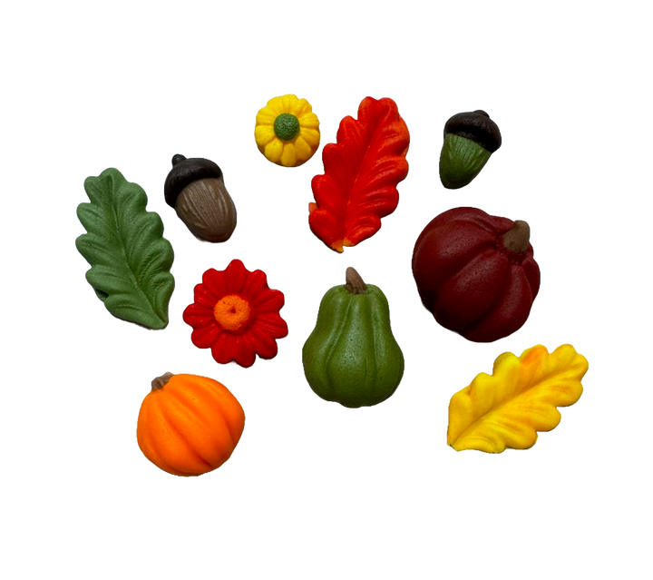 Set 10 decoratiuni comestibile din zahar, Toamna Decoratiuni din Pasta de Zahar Naty Shop