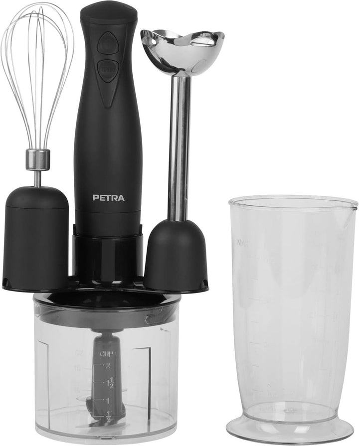 Petra PT2827BMBLKVDE 3-In-1 Mixer – Bpa-Freie Anbauteile, 500Ml-Schüssel, 700Ml-Becher, Schneebesen, Mixen, Zerkleinern, 2 Geschwindigkeiten, Edelstahlklingen, Für Babynahrung, Smoothies, Saucen, 350W Mama si Copilul Naty Shop 3-In-1 Mixer Mit Becher