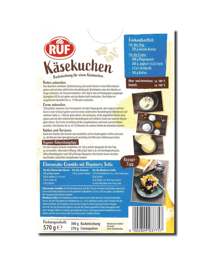 RUF Cheesecake Baking Mix, Cheesecake cu aluat crocant Crumble, prăjitură super cremoasă cu vanilie Bourbon reală, preparare ușoară Naty Shop