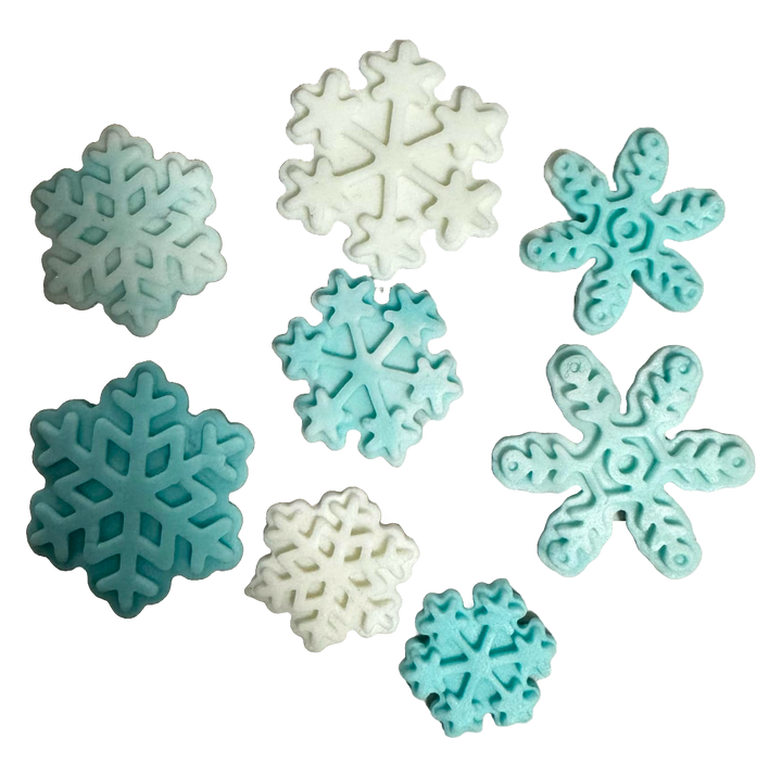 Set 8 decoratiuni comestibile din zahar, Fulgi de nea Decoratiuni din Pasta de Zahar Naty Shop