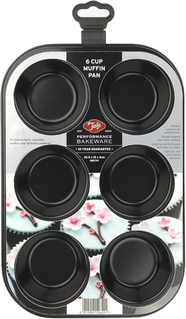 Tala Performance Muffin-Blech, 6 Löcher, Jumbo-Größe, Karbonstahl Von Professioneller Stärke, Mit Antihaftender Eclipse-Beschichtung, Schwarz Matrite si tavi pentru copt Naty Shop Form Für 6 Muffins