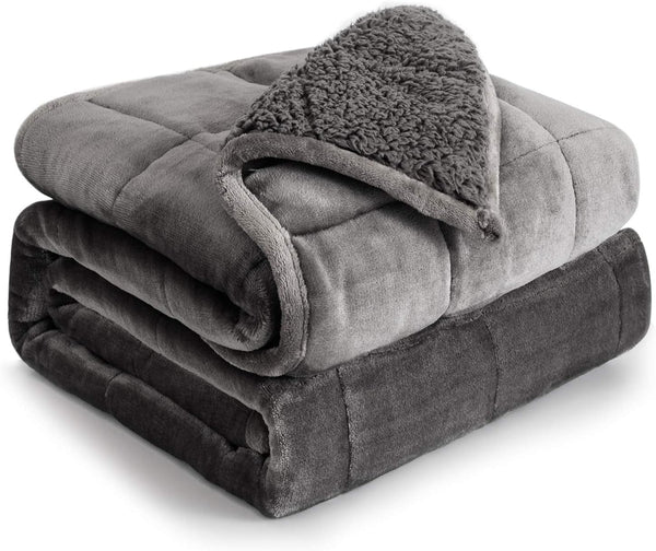 Pătură cu greutate Cottonblue, 6,8 kg, dimensiunea reginei, flanel, Shaggy, Sherpa, pătură cu greutate pentru adulți, pături cu greutate confortabile pentru a calma și relaxa, plapume grele, 152.4 X 203.2 Plapumi si pilote Naty Shop Gri 60 X 80 15 Lb