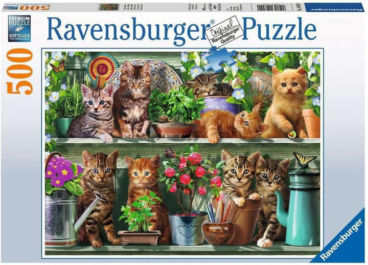 Ravensburger Puzzle 12000205 - Katzen Im Regal - puzzle jigsaw de 500 de piese pentru adulți și copii de peste 10 ani, puzzle animalier cu motiv de pisică Puzzle Naty Shop Clasic