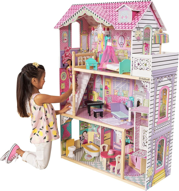 Casa de păpuși din lemn Kidkraft Annabelle cu mobilier și accesorii, set de joacă cu lift și balcon pentru păpuși înalte de 30 cm, jucărie pentru copii de la 3 ani, 65934 Casute de papusi Naty Shop Titlu implicit