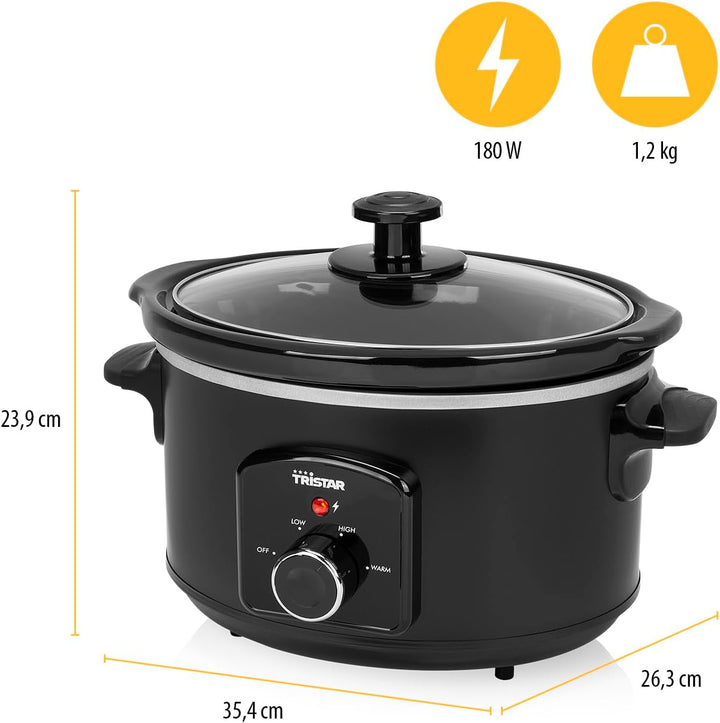 Tristar VS-3915 slow cooker, vas ceramic din oțel inoxidabil cu 2 setări de căldură și funcție de menținere la cald, 3,5 L Slow Cooker Naty Shop