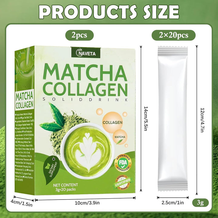Pachet de 2 băuturi organice cu colagen Matcha 40X3G Proteine Matcha Powder Fără aditivi Sticks Matcha Tea Powder Energieboost Cu cofeină naturală Pentru latte, smoothie-uri și produse de patiserie