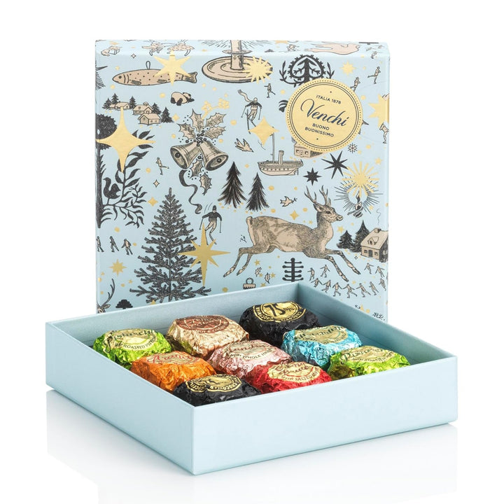 Venchi - Christmas Collection - Cutie cadou cu diverse tablete de ciocolată și ciocolată Chocoviar Bomboane de Ciocolata Naty Shop Chocoviar
