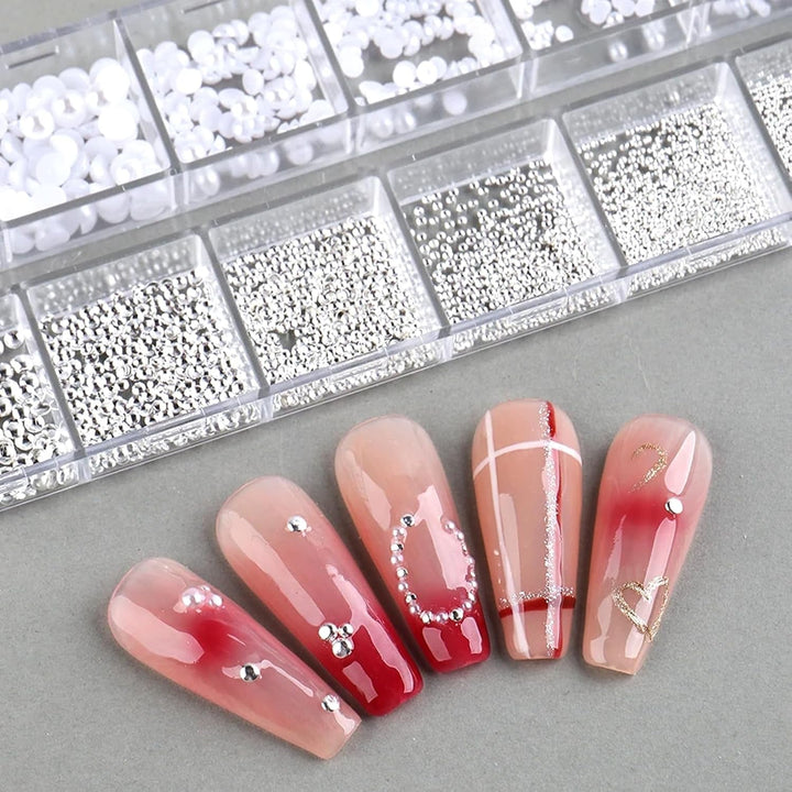 GZSY Nail Art Strasssteine Nagel Perlen Weiß 12Raster Nagel Charms Nageldesign Zubehör Perle Nail Art