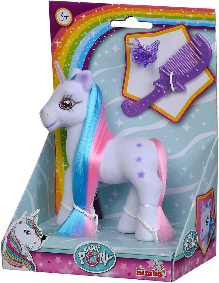 Simba 104342482 - Unicorn Cu Păr Colorat, 14Cm, Flocked, Cu Pieptene Și Cleme De Păr, De La 3 Ani Papusi Naty Shop