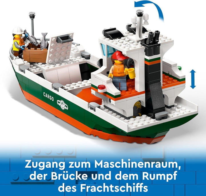 Portul LEGO City cu navă de marfă, jucărie de construit pentru băieți și fete de la 8 ani, idee de cadou pentru copii, macara pentru containere, navă de jucărie și 8 minifigurine 60422 Seturi de constructie Besuche den LEGO-Store