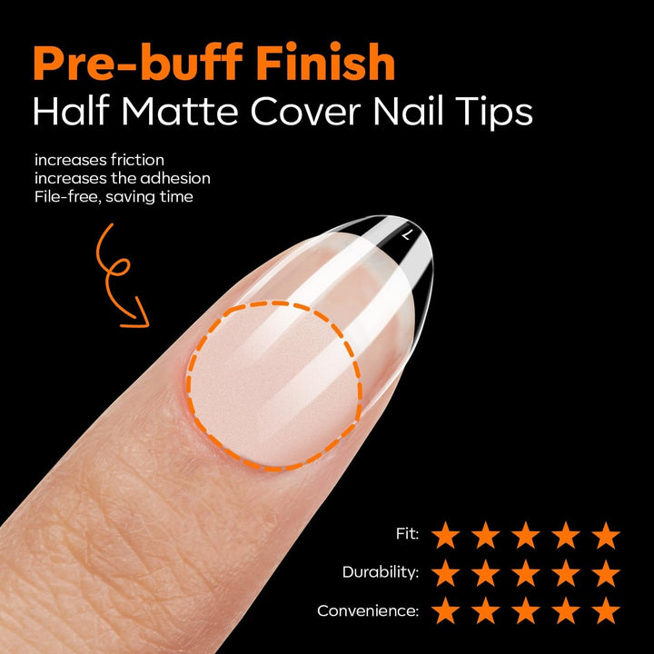 Modelones Tips Unghii 216 Piese - Set Tips Unghii Acoperire Completă, Set Tips Gel Moale, Tips Unghii Rășină PMMA Pre-Lustruire, Unghii Artificiale pentru Lipire pe Nail Art DIY, Migdale Scurte XS