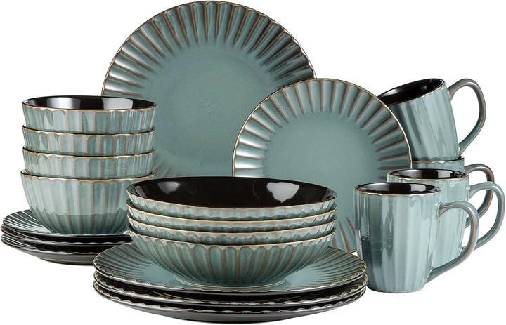 MÄSER 931963 Serie Confino Geschirr Set Für 4 Personen Im Modernen Vintage Look, 20-Teiliges Kombiservice Aus Keramik in Beige Mit Schwarzen Akzenten, Steinzeug Naty Shop Petrol