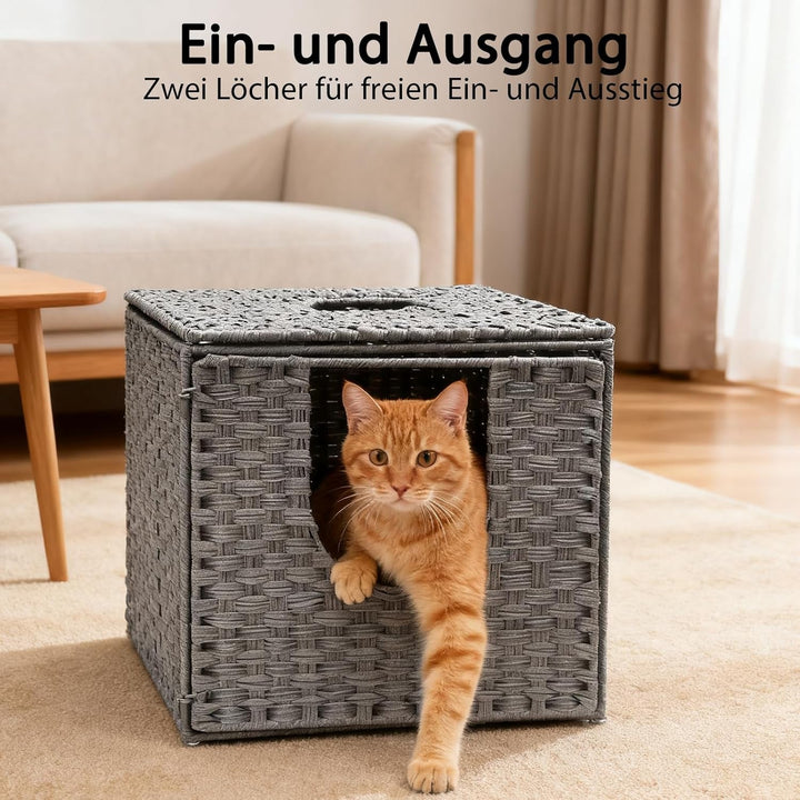 Pat pentru pisici Fernlandia Cat Pest, 52A x 50L x 45H cm, potrivit pentru peșteri de interior, cu 1 covoraș moale pentru pisici, rezistent la frig și zgârieturi, gri