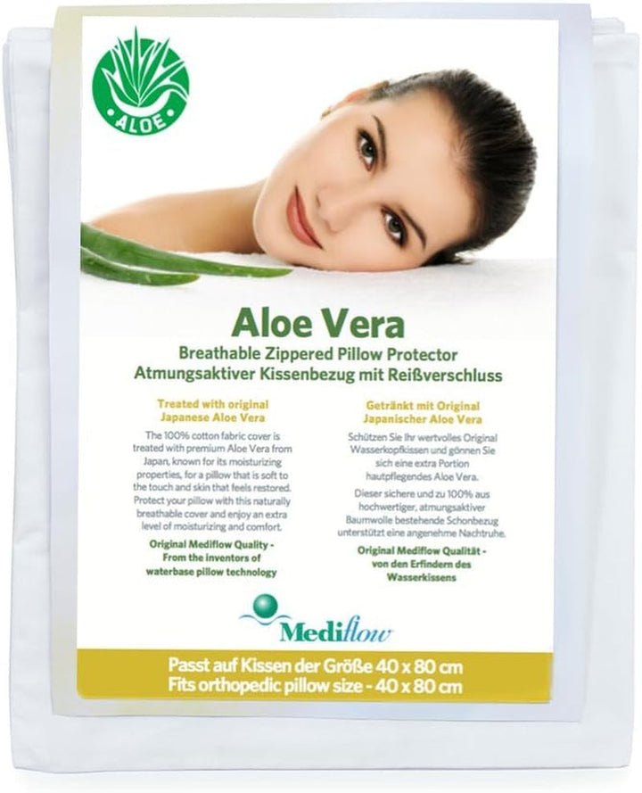 Mediflow 5223 Pernă de apă cu acțiune Aloe Vera, pernă ortopedică pentru susținerea coloanei vertebrale cervicale, 40X80 cm, alb, 1 bucată (1 pachet) Perne standard Naty Shop