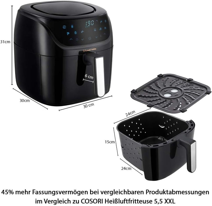 Russell Hobbs Heißluftfritteuse XXL 8L Rapid Airfryer [Kompaktes Gehäuse,7 Kochfunktionen,10 Programme] Satisfry (Spülmaschinenfest, Max 220°C, Fritteuse Ohne Öl, Grillen, Backen, Braten) 27170-56 Naty Shop