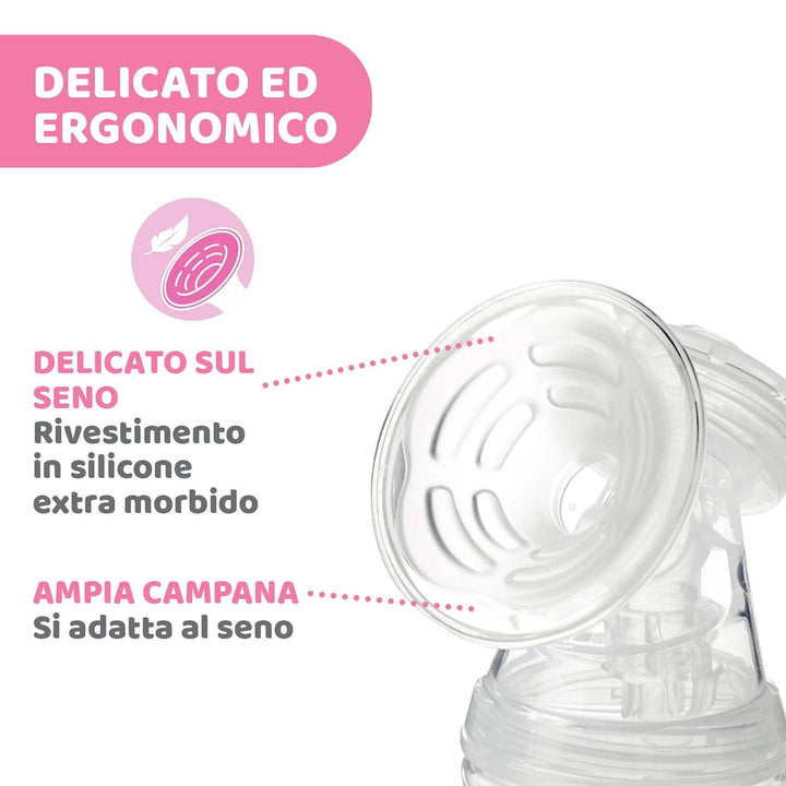 Pompă electrică pentru sân Chicco cu faze de stimulare și extracție, 10 niveluri de intensitate, confortabilă și rapidă, formă ergonomică, cu tetina înclinată și capac etanș, alb, 150 ml Accesorii Hrana si Alaptare Bebe Naty Shop