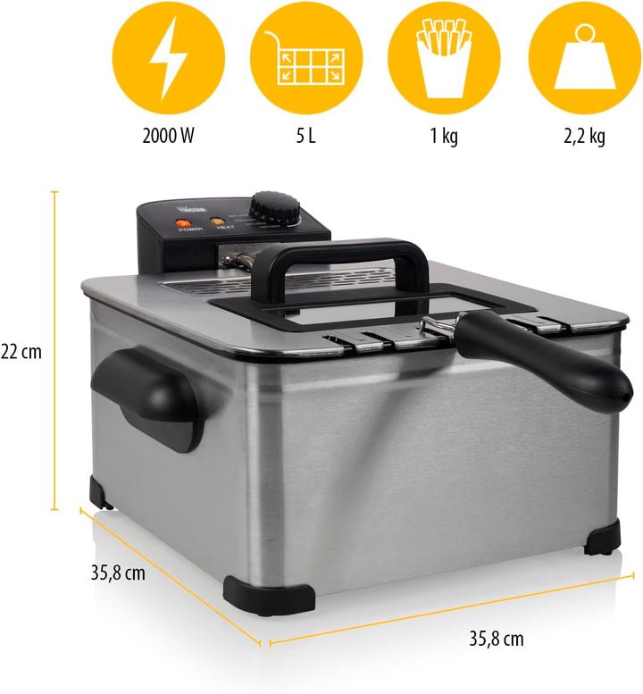 Friteuză Tristar, 1 coș mare și 2 coșuri mici, termostat reglabil, zonă de răcire, 5 litri, 2000 W, FR-6949 Electrocasnice Naty Shop
