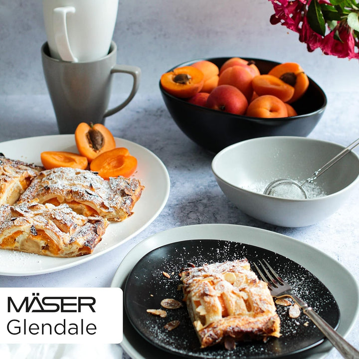 MÄSER 931730 Serie Glendale, Geschirr Set Für 4 Personen in Moderner Asymmetrischer Nierenform, 16-Teiliges Kombiservice in Seidenmattem Schwarz, Steinzeug Seturi vesela masa Naty Shop