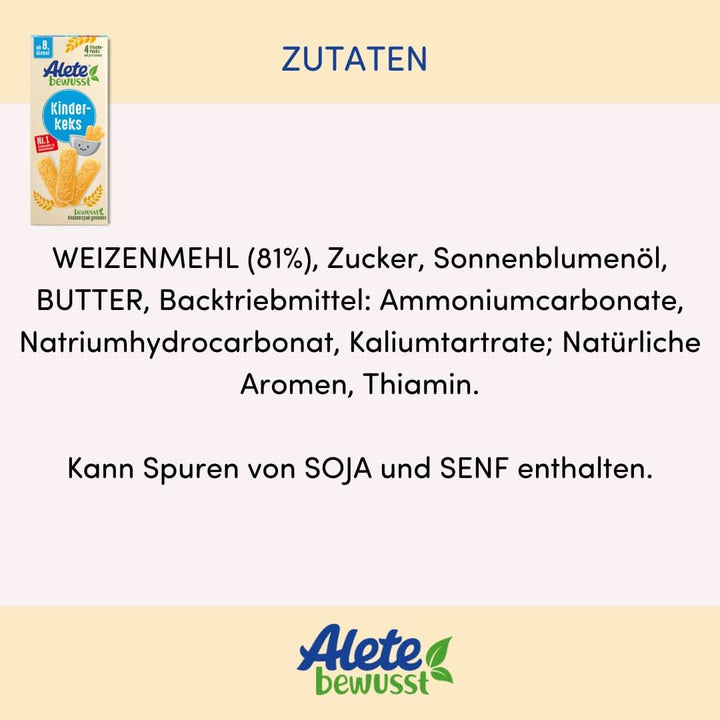 Alete , Biscuiți pentru copii, din luna a 8-a, cu unt din grâu, 180 g Mama si Copilul Naty Shop