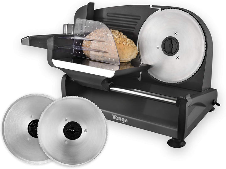 Venga! Feliator electric universal, oțel inoxidabil, lamă din oțel inoxidabil de 19 cm, control al grosimii tăierii până la 15 mm, 150 W Rasnite si Feliatoare Naty Shop Negru 200W