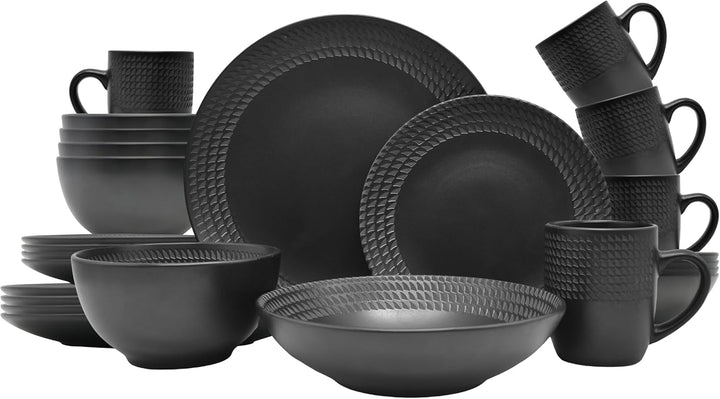 ECHTWERK 30-Teiliges Vintage Kombiservice "Blackstyle" Modern-Design, Für 6 Personen, Geschirrset Aus Steingut Mit 6 X Speiseteller, 6 X Beilagenteller, 6 X Schüssel, 6 X Teetassen, 6 X Suppenteller Seturi vesela masa Naty Shop 30-Teilig