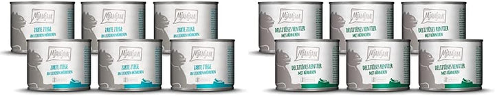 Mjamjam - Hrană umedă premium pentru pisici - Curcan bun cu dovleac aburit, pachet de 6 (6 X 800 G) & Hrană umedă premium pentru pisici - Rață și pasăre fragedă cu morcovi delicioși, pachet de 6 (6 X 800 G)