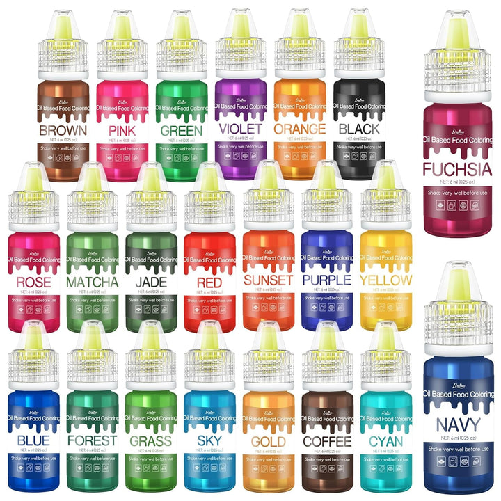Colorant alimentar liposolubil - 22 de culori colorant alimentar pe bază de ulei pentru ciocolată, dulciuri, prăjituri, copt, macarons - colorant alimentar concentrat pentru decorarea torturilor, cremă de unt, fondant - 6 ml fiecare