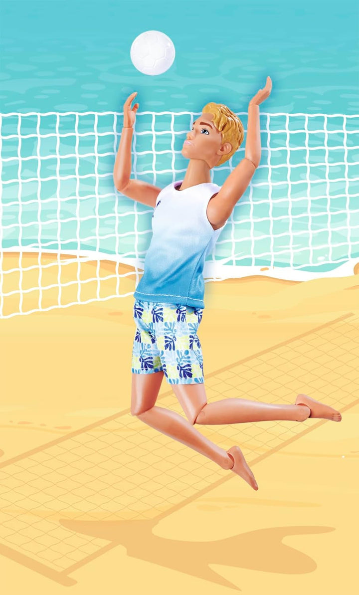 Steffi Love Beach Kevin, Kevin în costum de baie cu tricou și mingea de volei, complet mobil, 30cm păpușă de joacă, de la 3 ani, alb Papusi Naty Shop