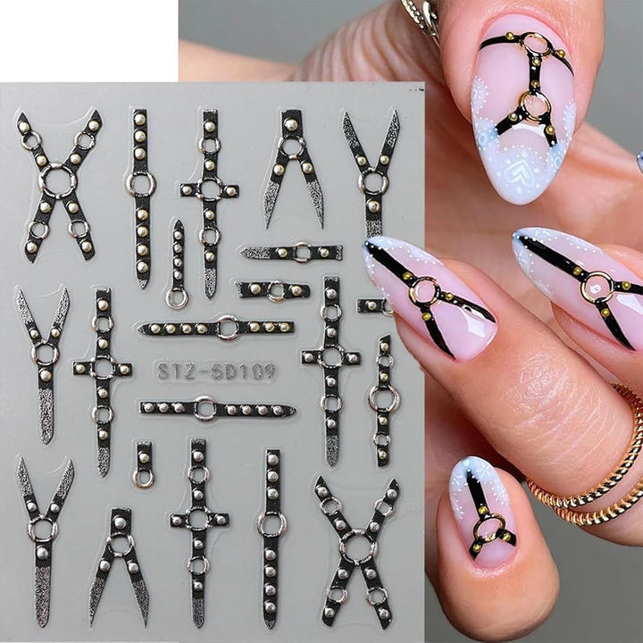 2PCS 5D Embossed Gothic Punk Nagelsticker, Nagel Sticker Selbstklebend Kreuz Und X-Form Halloween Nagelaufkleber, Nageldesign Zubehör Für Damen Nail Art