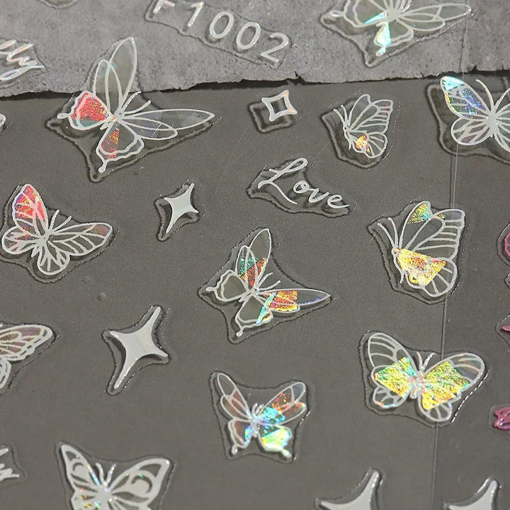 4 Blätter Holographisch Laser Weiß Schmetterling Nagelsticker,Y2K Aurora Schmetterlinge Stern Nail Sticker 3D Flamme Herz Nageldesign Nagelsticker Selbstklebend Nagel Sticker Nagel Zubehör Nail Art