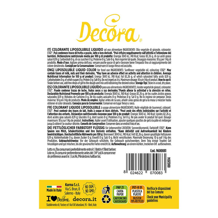 9600081 Galben grăsime -Lichid de colorant solubil 15 g Coloranti Alimentari Naty Shop