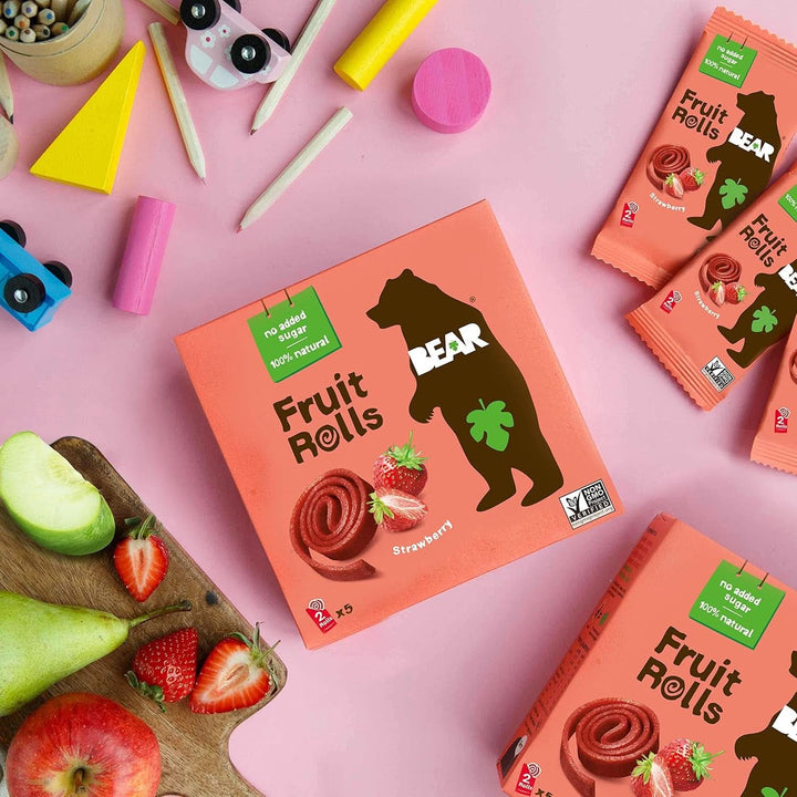 Rulouri de fructe BEAR cu căpșuni, 100% ingrediente naturale, 30 x 20 grame Produse deshidratate Naty Shop