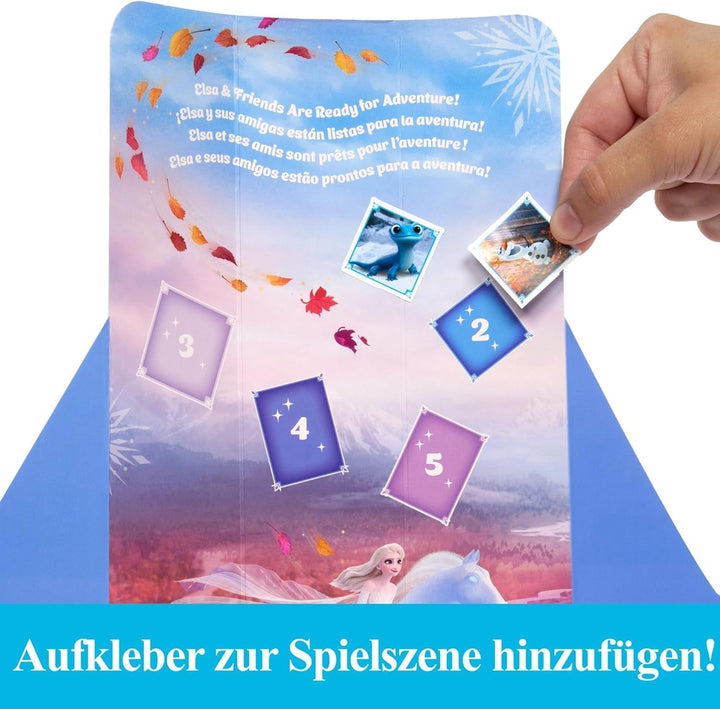 Mattel Disney The Ice Queen Elsa Fashion Doll Set, Spin & Reveal cu 11 surprize, inclusiv 5 accesorii, 5 autocolante și o scenă pentru joacă, inspirat de filmul Disney, HTG25 Papusi Naty Shop