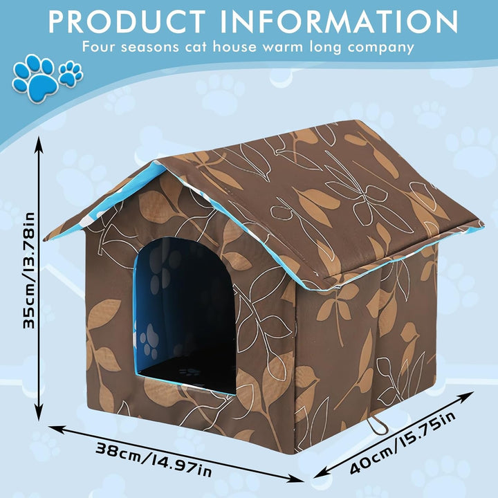 Căsuță pentru pisici în aer liber, rezistentă la iarnă, impermeabilă, caldă, adăpost pliabil pentru animale de companie pentru pisici, peșteră pentru pisici, pat pentru pisici cu pernă detașabilă pentru animale de companie fără stăpân (maro, pătrat)