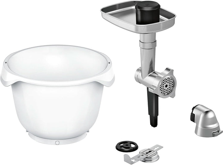 Optimum MUM9D33S11 Küchenmaschine (1300 Watt, Edelstahl-Rührschüssel, 3D Rührsystem, 7 Schaltstufen) Platinum Silber + MUZ9BS1 Zubehör Für Küchenmaschinen Mama si Copilul Naty Shop
