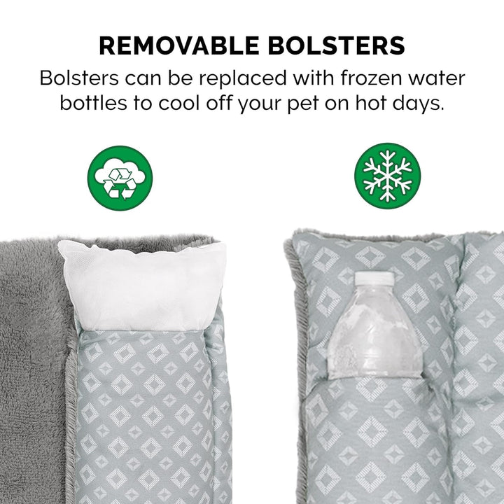 Pat pentru pisici de interior, lavabil, cu role de gât detașabile, pentru animale de companie de până la 4,1 kg – Covoraș de pluș cu imprimeu de diamant – Gri, mărimea S