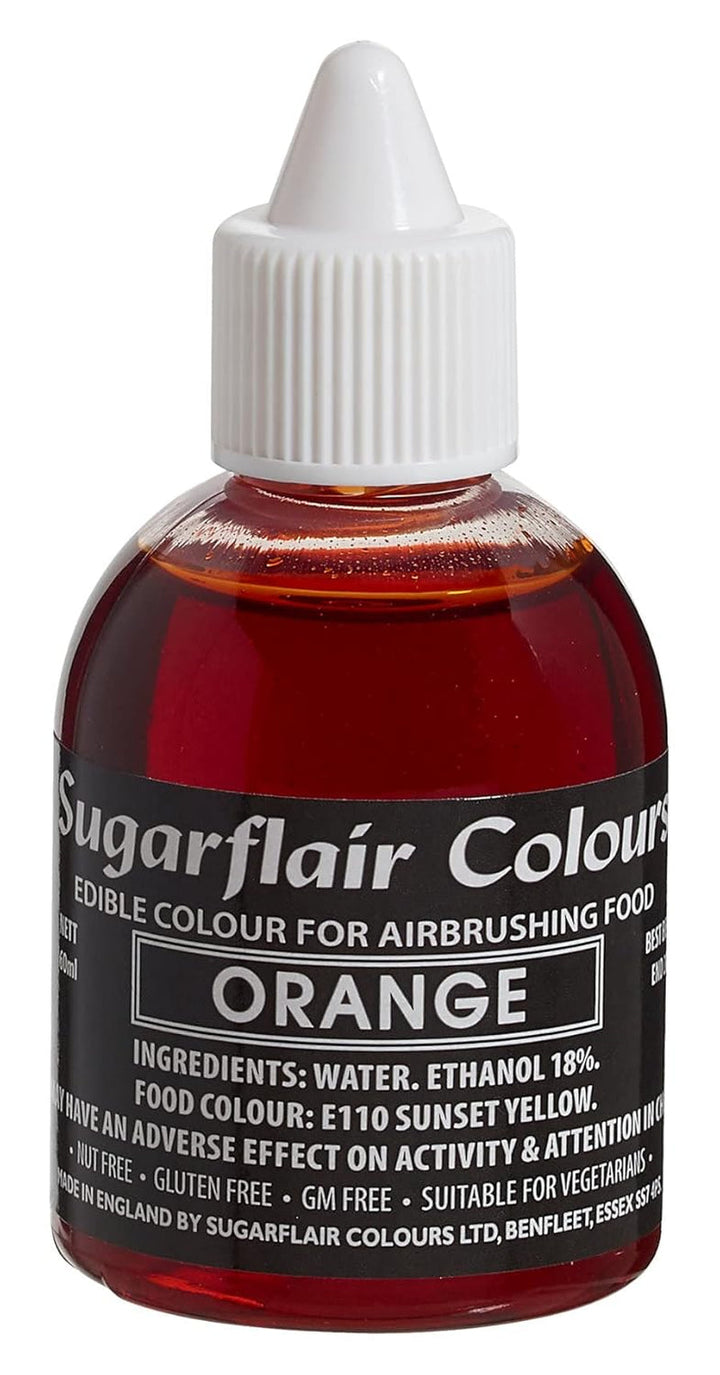 Sugarflair Airbrush Colouring Lebensmittelfarbe Black - Essbare Lebensmittel Farbe Flüssig, Airbrush-Farbe Für Kuchen, Cupcakes, Zuckerguss Und Kuchendekorationen - 60Ml Coloranti Alimentari Naty Shop Orange