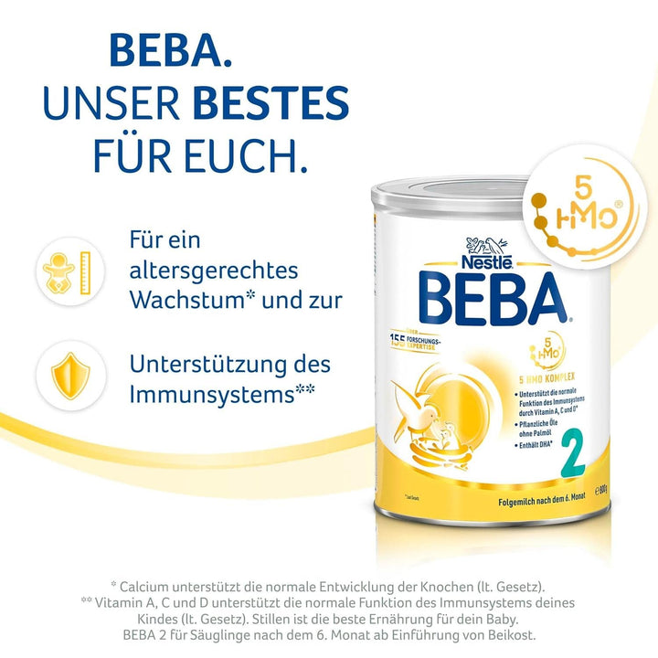 Nestle BEBA 2 Lapte praf de continuare după luna a 6-a, cu complex 5 HMO, numai lactoză, fără ulei de palmier, pachet de 3 (3 X 800G) Mama si Copilul Naty Shop