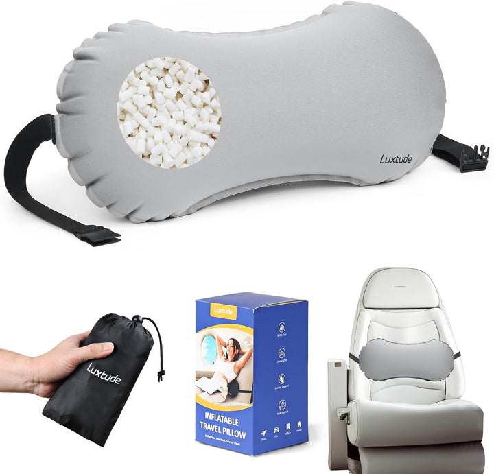 Luxtude Pernă lombară gonflabilă, pernă de sprijin lombar portabilă pentru călătorii cu avionul și mașină, pernă de călătorie gonflabilă Pernă de sprijin pentru spate Pernă pentru gât, pernă pentru spate inferior Perne lombare Naty Shop Gri