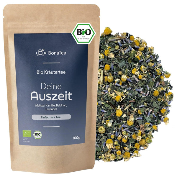 Ceai de seară BIO 100 g - Pauza ta cu valeriană, lavandă, melisă, mușețel, amestec de ceaiuri din plante pentru relaxare seara