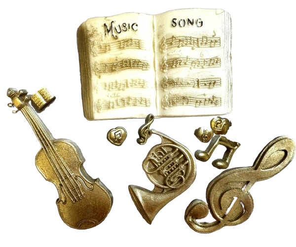 Set 10 decoratiuni comestibile din pasta de zahar, Instrumente muzicale Decoratiuni din Pasta de Zahar Nati Shop